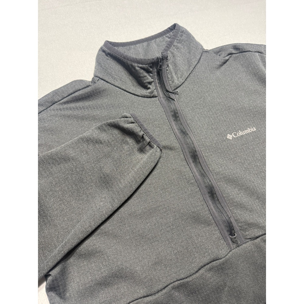 Columbia Mens Medium Gray Quarter Zip Grid Fleece Pullover Hiking Jacket M